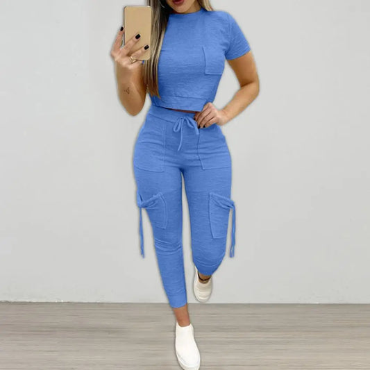 2Pcs/Set Top Pants Set Breathable Sports Outfit Pockets Ladies Sport Outfit Summer Loungewear Suit Trendy Streetwear