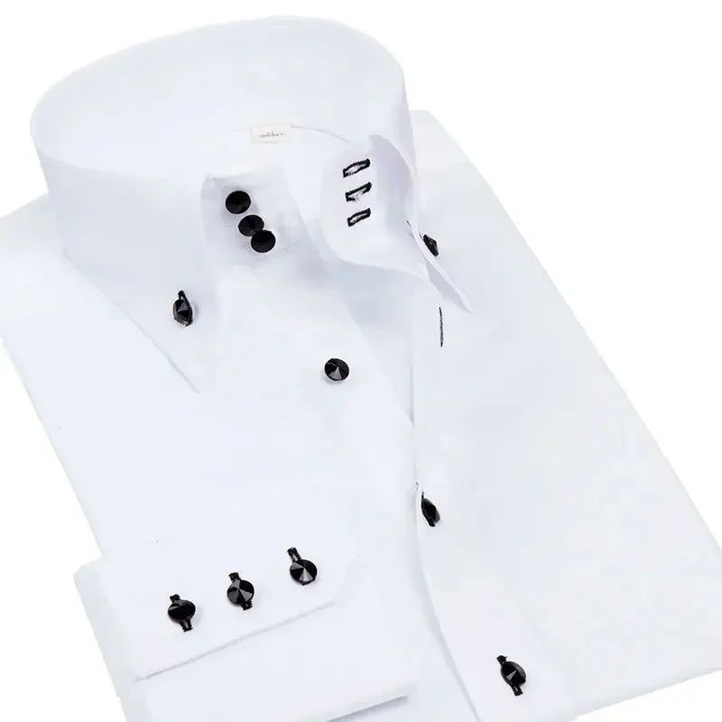 Men's Dress Shirt Autumn Spring Long Sleeve Business Blue Casual Shirts Female Coat Slim-fit Non-ironing Solid Color Black