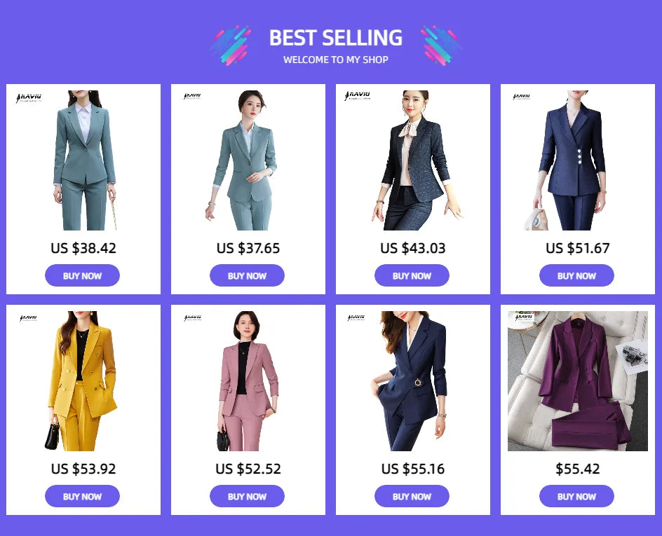 Naviu New Fashion Women Pant Suit Formal Business Slim Blazer and Trouser Set Office Ladies Uniform Work Wear