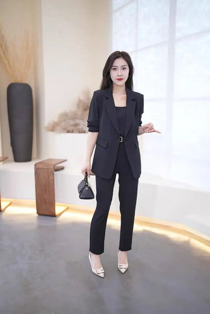 Women's 2026 Spring Autumn New Fashion Professional Suit Korean Elegant Casual Blazers Jacket+suspender+pants Three Piece Suits