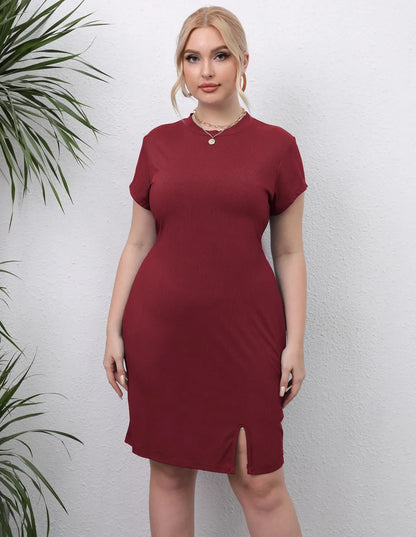 Plus Size Plus Size Women's Side Slit Bodycon Skirt Smooths Your Silhouette Simple Casual Dress European And American Fashion...
