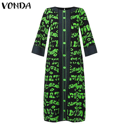 VONDA Women Printed Dress 2024 Vintage Maxi Long Dress Autumn Patchwork Sundress Fashion Elegant Party Vestidos Femme Robe Baggy