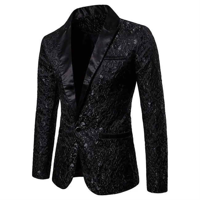 Fashion Men Business Jacquard Suit 2 Piece Black / Gold / White Male Dance Party Swallowtail Dress Male Blazers + Pants