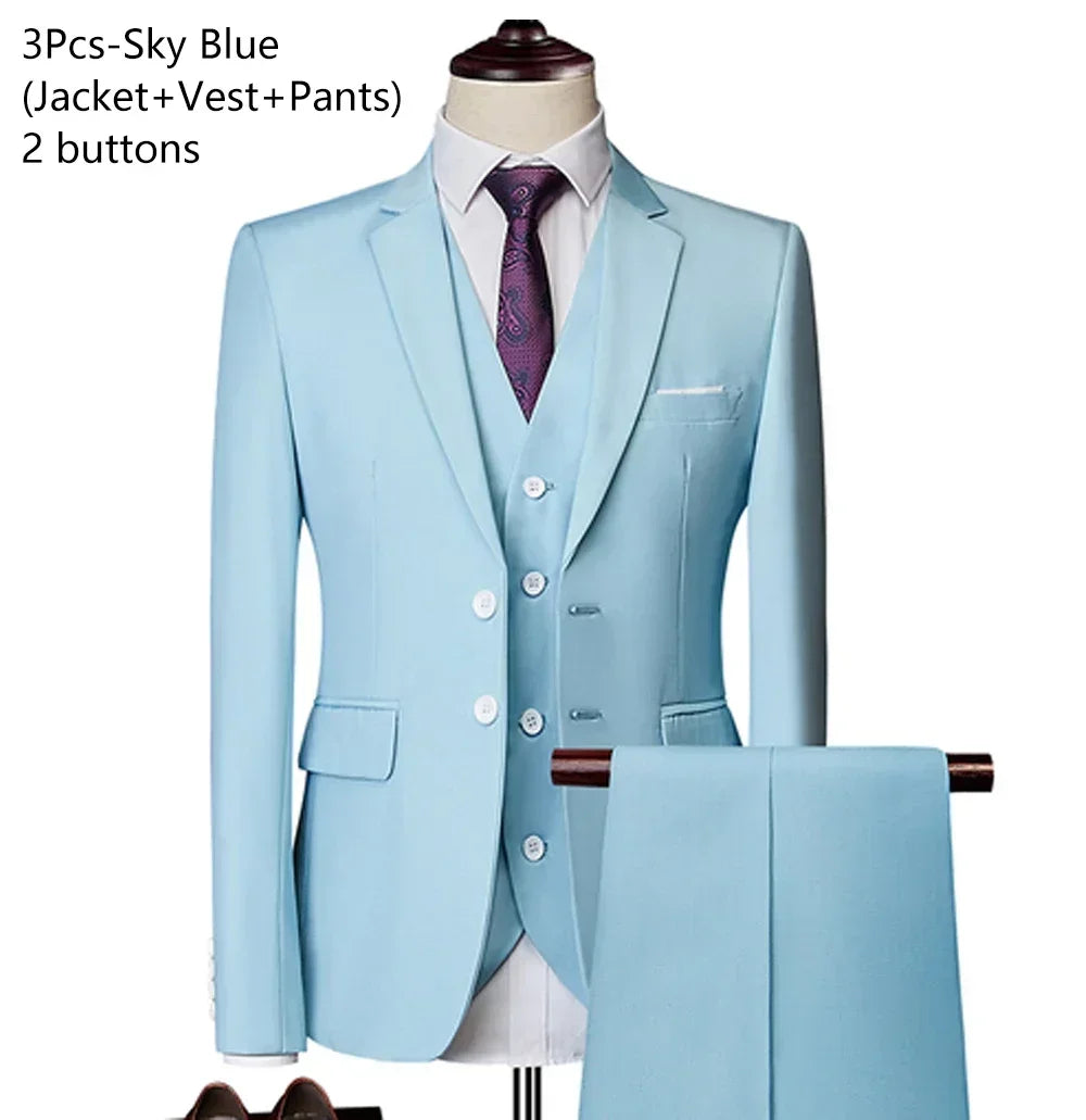 Elegant Suits For Men Wedding 3 Pieces 2 Set Luxury Fashion Classic Full Jackets Vest Pants Blazers Outfit 2024 Formal Costume