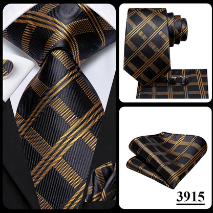 Hi-Tie Psialey Black Gold Silk Elegant Tie For Men Groom Wedding Men Necktie Pocket Square Cufflink Accessory Wholesale Designer