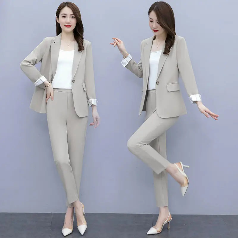 Women's 2025 Spring New Casual Blazers Jacket Matching Set Korean Elegant Chic Professional Suit Coat+Vest+Pants Three Piece