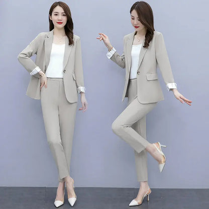 Women's 2025 Spring New Casual Blazers Jacket Matching Set Korean Elegant Chic Professional Suit Coat+Vest+Pants Three Piece