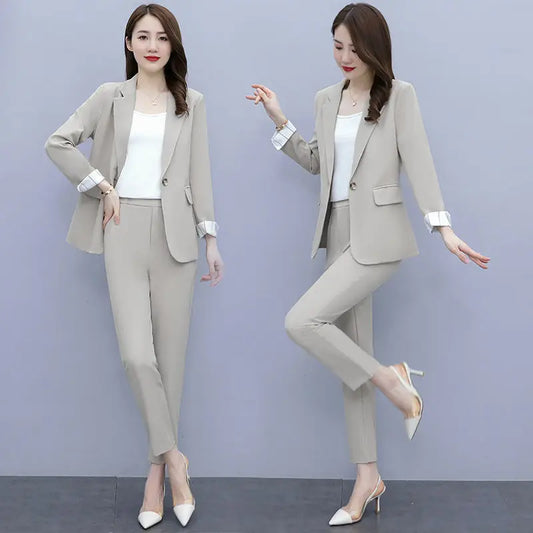 Women's 2025 Spring New Casual Blazers Jacket Matching Set Korean Elegant Chic Professional Suit Coat+Vest+Pants Three Piece