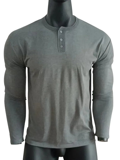 Cross-border Spring and Autumn Clothing European and American Men's T-Shirt Long-sleeved Men's Base Henry Shirt