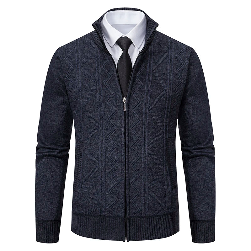 Thickened jacket men's autumn and winter warm trend line stand collar knitted cardigan sweater coat