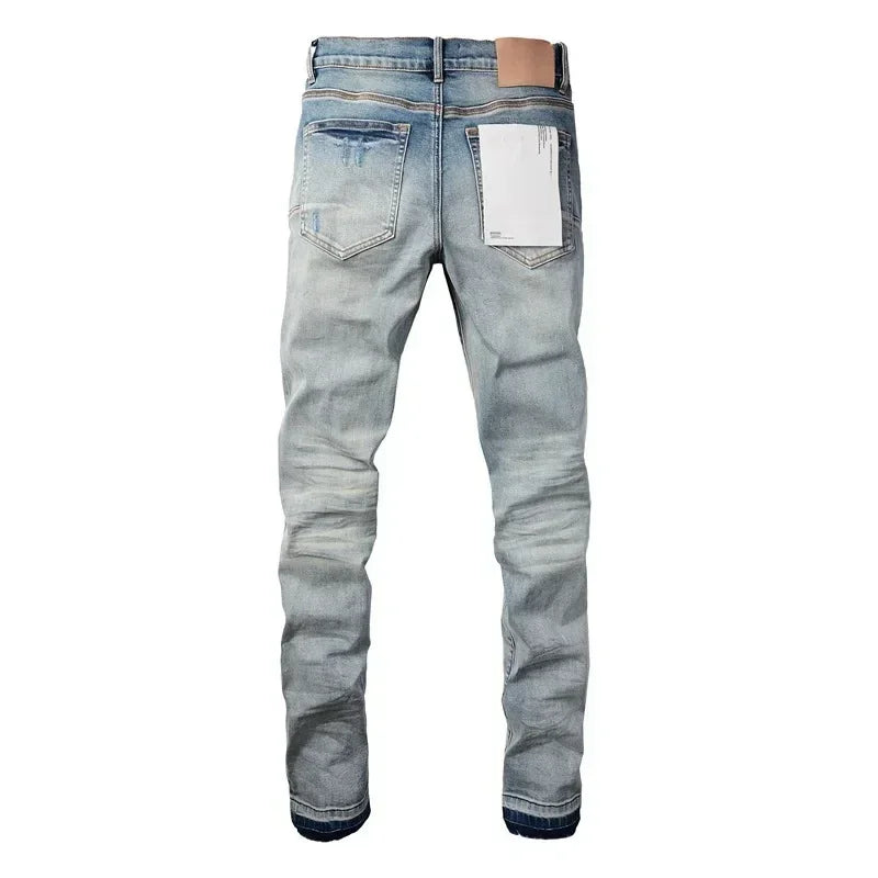 New Fashion Purples jeans Man with high street black brands pleats Fashion top quality Repair Low Rise Skinny Denim pants