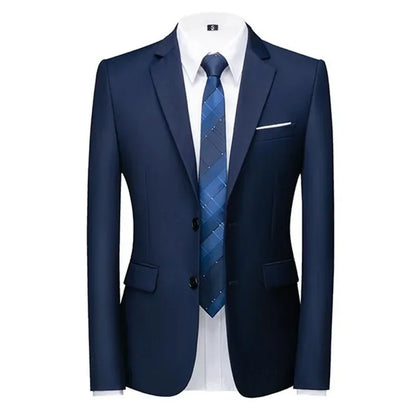 New Men Pure Colour Business Social Office Suit Slim Fit Jacket Fashion Simple Groom Wedding Tuxedo Dress Blazers Coats
