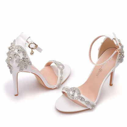 Women Sandals Summer High Heels Peep Toes  Bridal Shoes Party Luxury diamond Ladies White Wedding Shoe