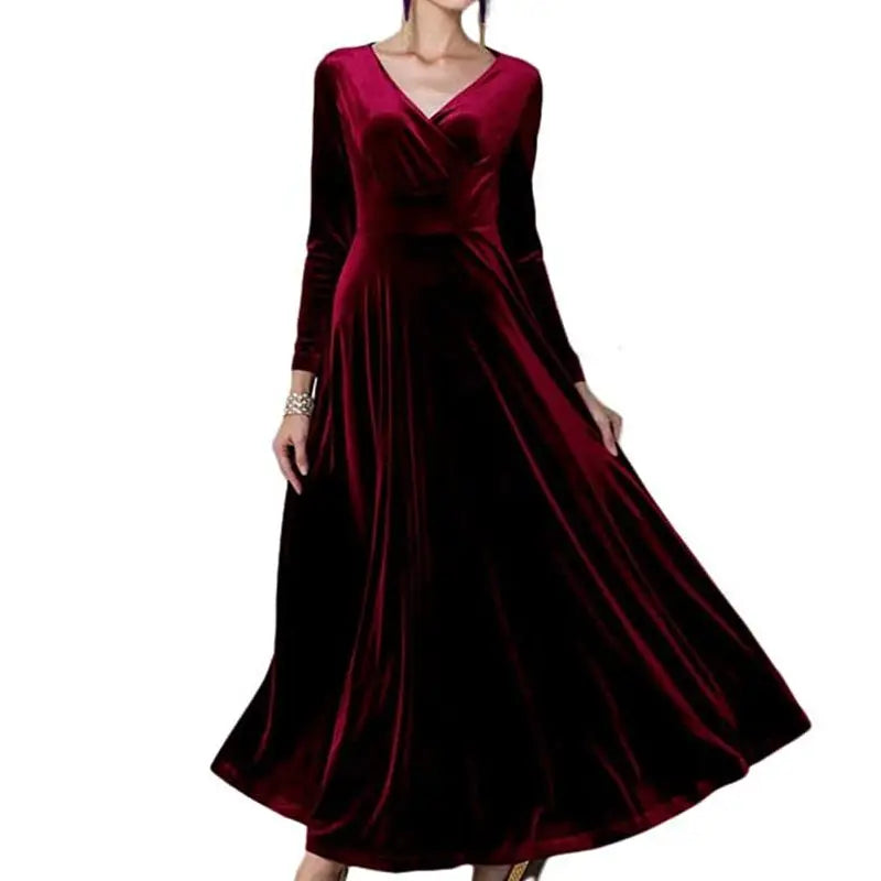 Autumn New 2023 Long Dress Cocktail Party Evening Elegant V Neck Velvet Formal  Robe Gown Maxi Dress For Women Clothing Vestidos