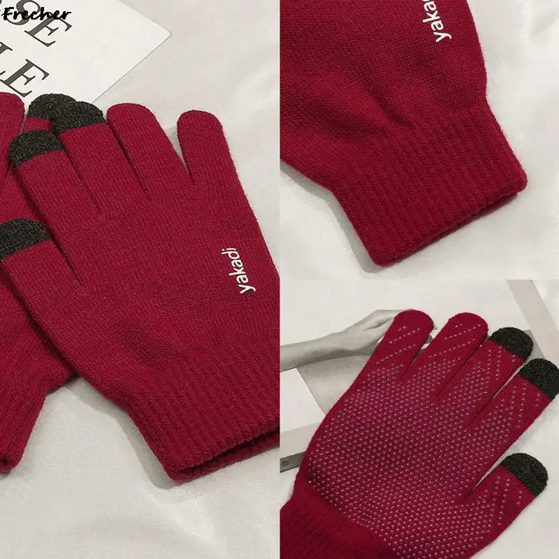 Touch Screen Winter Gloves Men Women Warm Cashmere Outdoor Cycling Driving Mittens Non-Slip Knitted Wool Gloves Stretch Luvas