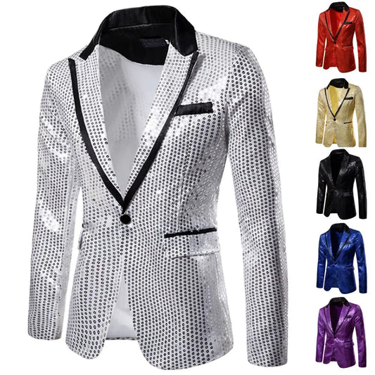 Men's Blazer Round Sequin Boutique Casual Men's Jacket Wedding Stage Performance Bar Nightclub Host Street Artist Men's Suit