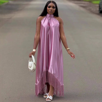 Long Dress Women Dresses Sexy Vestidos Y2k Streetwear Sleeveless Halter Irregular Tassel Elegant Splice Party Night Work 2026