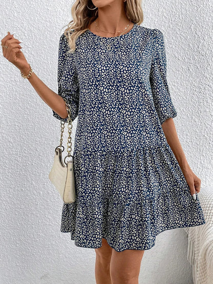 Spring Summer Fashion Floral Half Sleeve Dress 2024 Women Round Neck Casual Loose Comfortable Dresses For Women