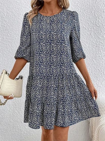 Spring Summer Fashion Floral Half Sleeve Dress 2024 Women Round Neck Casual Loose Comfortable Dresses For Women