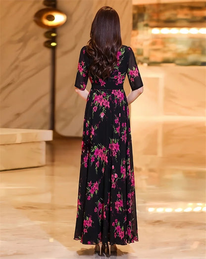 Womens Dresses Fashion Summer Dresses 2024 Summer Senior red Print Dress Long Loose Temperament Waist Loose Big Swing Dress