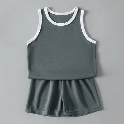 2/4Pcs Summer Children's Quick-drying Sports Suit Boys Casual Ball Sleeveless T-shirt Girls Joker Mixed Color Combination Shorts