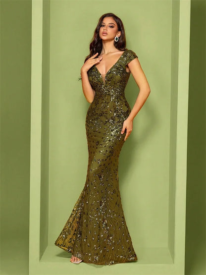 Lucyinlove Elegant Champagne Evening Dress For Women Long 2025 Luxury Mermaid Formal Sequins Prom Wedding Party Cocktail Dresses