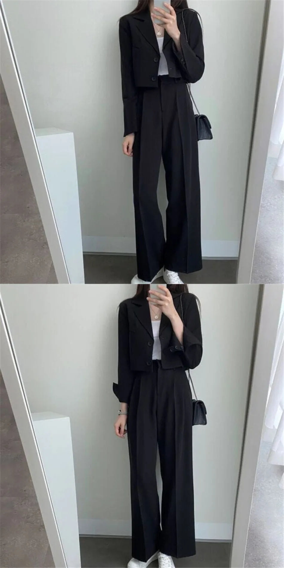 Suit Coat 2 Piece Set Women Blazer Jacket Straight Pants Ensemble Single Breasted Turn Down Collar Trousers Office Lady Outfits