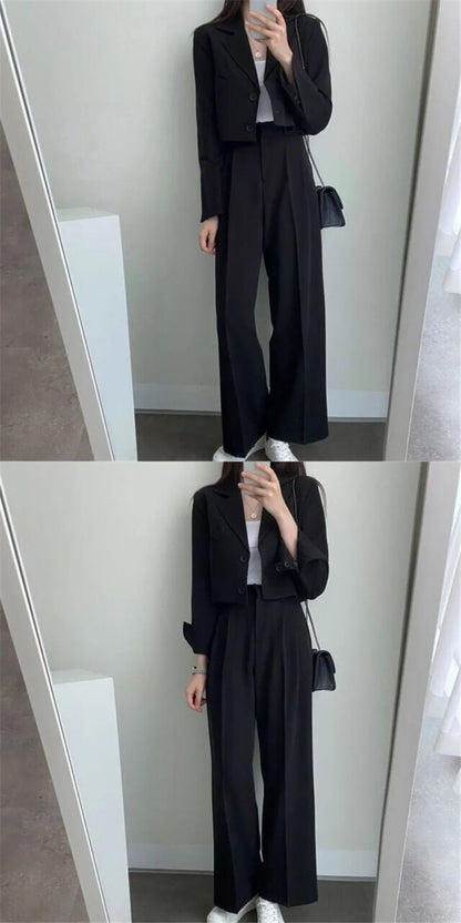 Suit Coat 2 Piece Set Women Blazer Jacket Straight Pants Ensemble Single Breasted Turn Down Collar Trousers Office Lady Outfits