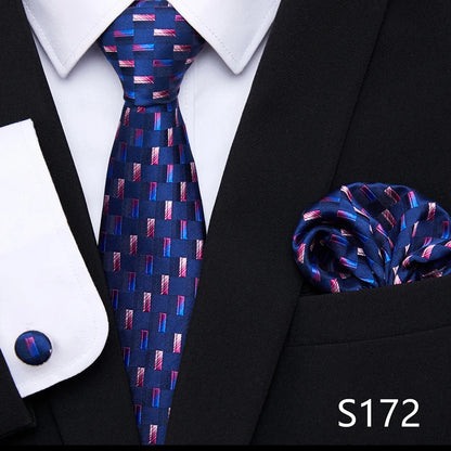 Hot Sale Holiday Gift Tie Pocket Squares Cufflink Set Necktie Dot Man Dark Grey Wedding Accessories Performance