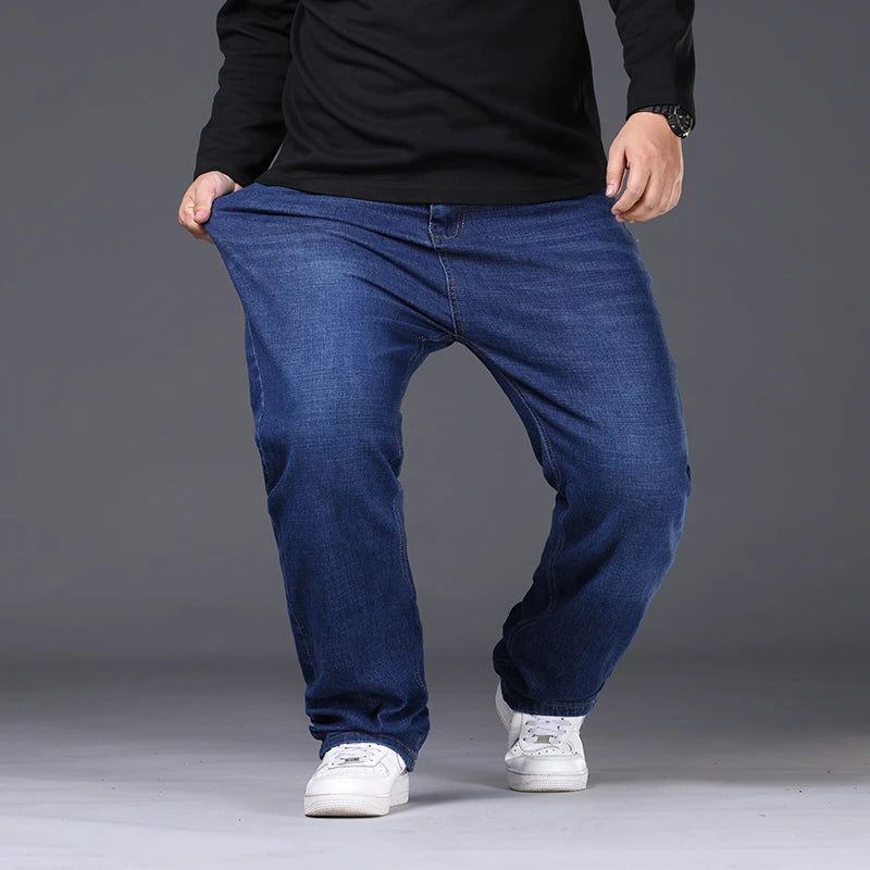 Men's Plus Size Denim Jeans | Sizes 48-50, 300KG Capacity | Casual Fashion, Business Style, Elastic Loose Fit