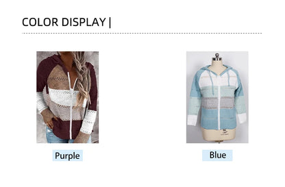 2024 Autumn and Winter New Casual Cardigan Women's Tops Plus Plus Zip Hoodie Colorblocking Lightweight Loose Top