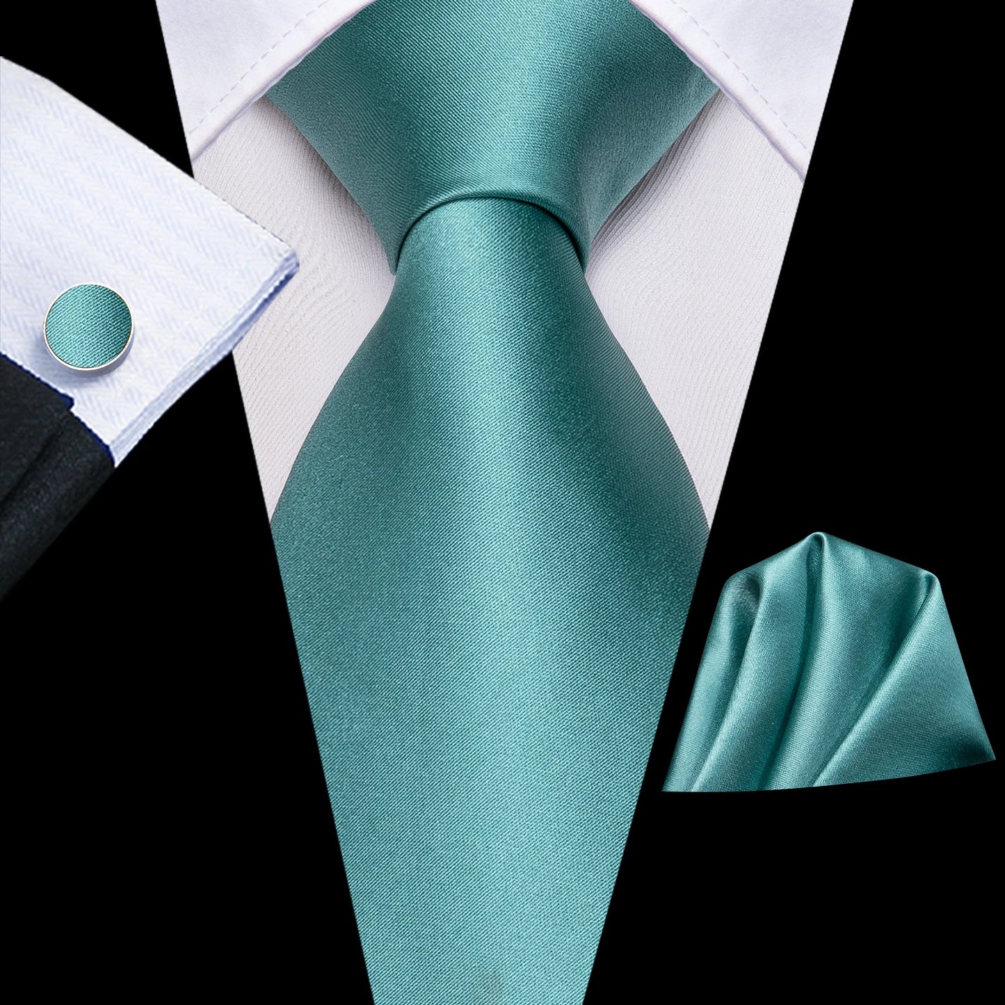 Hi-Tie Sage Green Pink Blue Solid Silk Wedding Tie For Men Handky Cufflink Mens Necktie Set Fashion Designer Business Party