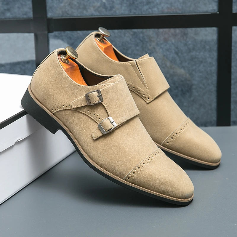 Monk Suede Leahter Buckle Strap Business Office Party Wedding Shoes Fashion Luxury Dress Leather Men's Shoes Man Free Shipping