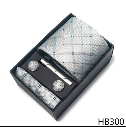 Luxury Brand 8 cm Tie Handkerchief Cufflink Clip Set For Men Wedding Gravata Suit Accessories Holiday Gift Box