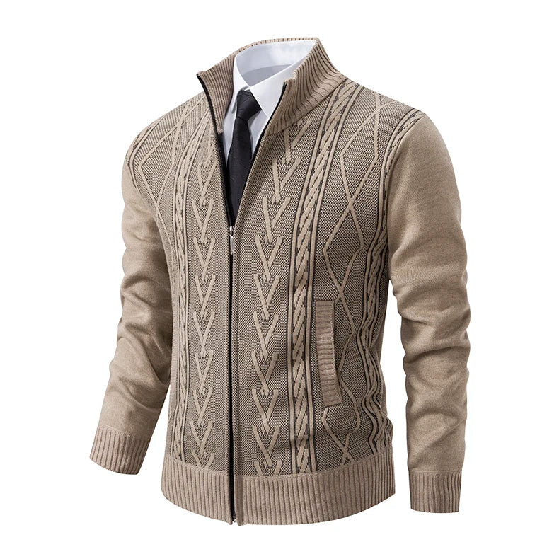 Thickened jacket men's autumn and winter warm trend line stand collar knitted cardigan sweater coat