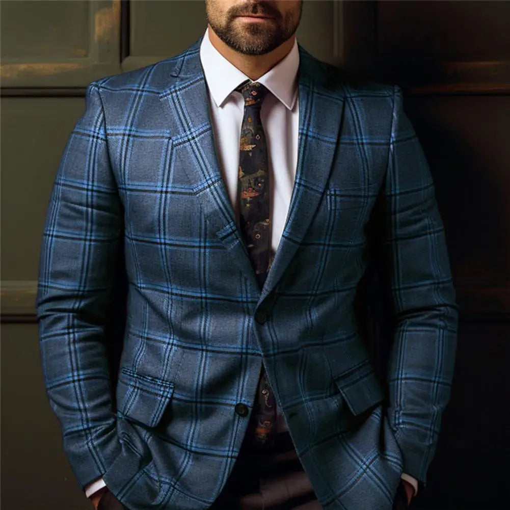 British Style Men Plaid Fashion High End Slim Wedding Banquet Slim Prom Tuxedo Classic British Style Mens Business coat 1 PC