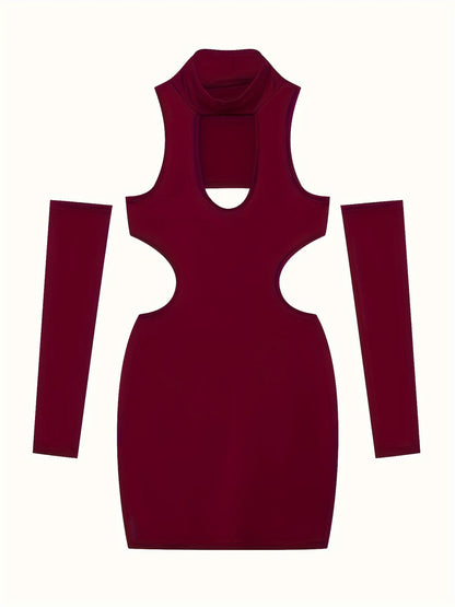 Spring and Summer New Style Dress Europe and the United States Sexy Solid Color Hollow Neck Tight Hip Dress