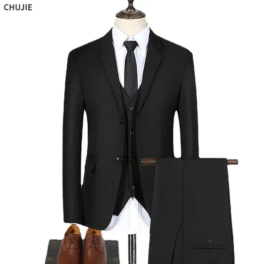 High Quality Men Suits 3 Pieces Elegant Blazer 2 Sets Luxury Wedding Business Vest Pants Coats 2023 Formal Jackets