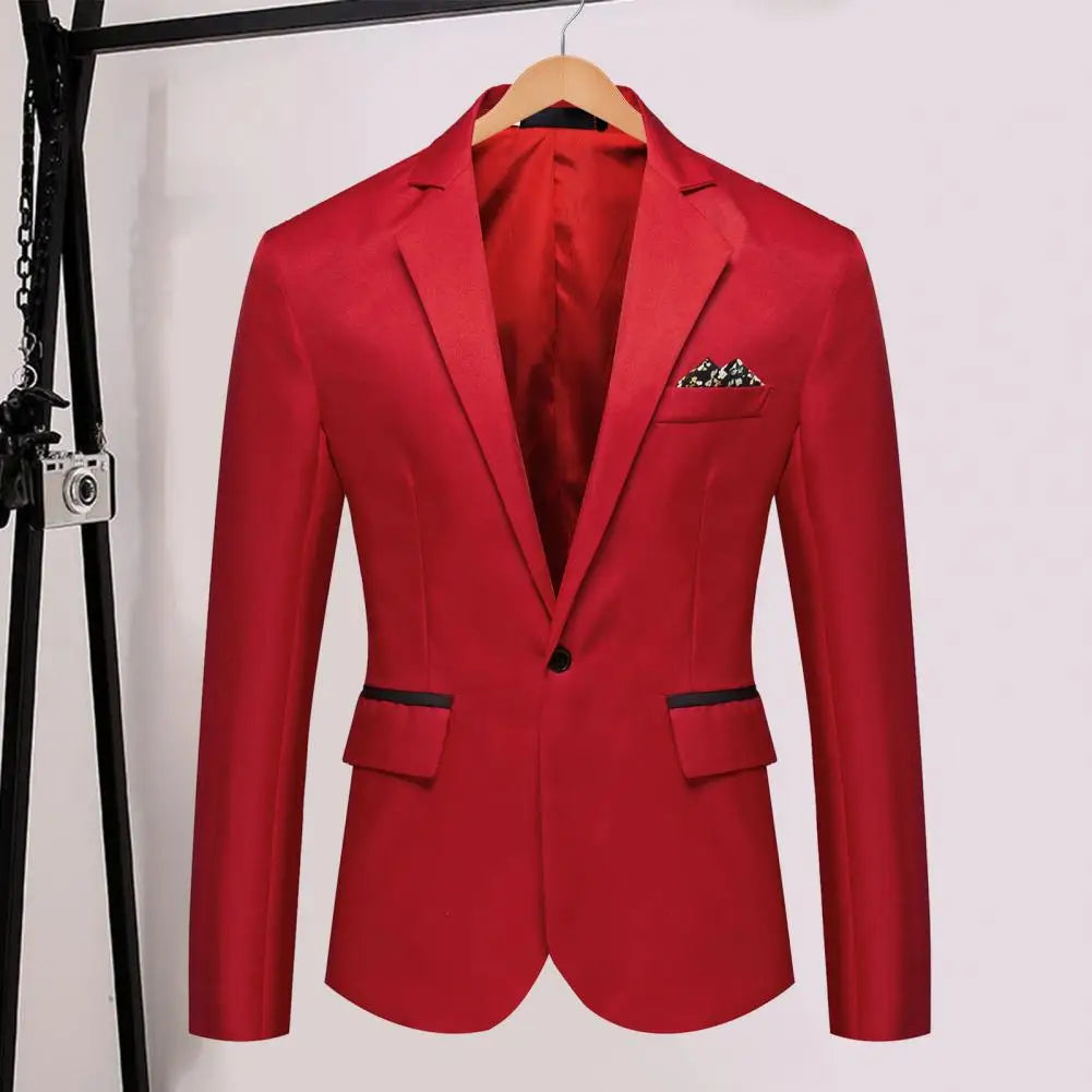 Men Suit Coat Formal Business Style Slim Fit Single Button Cardigan Lapel Long Sleeve Commute Office Groom Wedding Suit Jacket