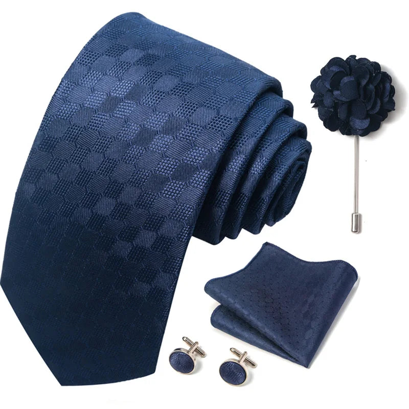 Luxury Mens Ties Floral Black Gold Ties Paisley NeckTie Pocket Square Cufflinks Brooch Set Men's Wedding Party Tie