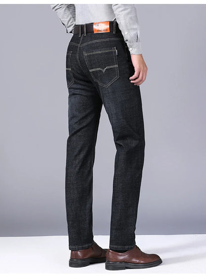 2024 NEW Men's Classic Style Casual Stretch Slim Jean Pants Male Brand Denim Trousers Black Blue Fashion Business Jeans