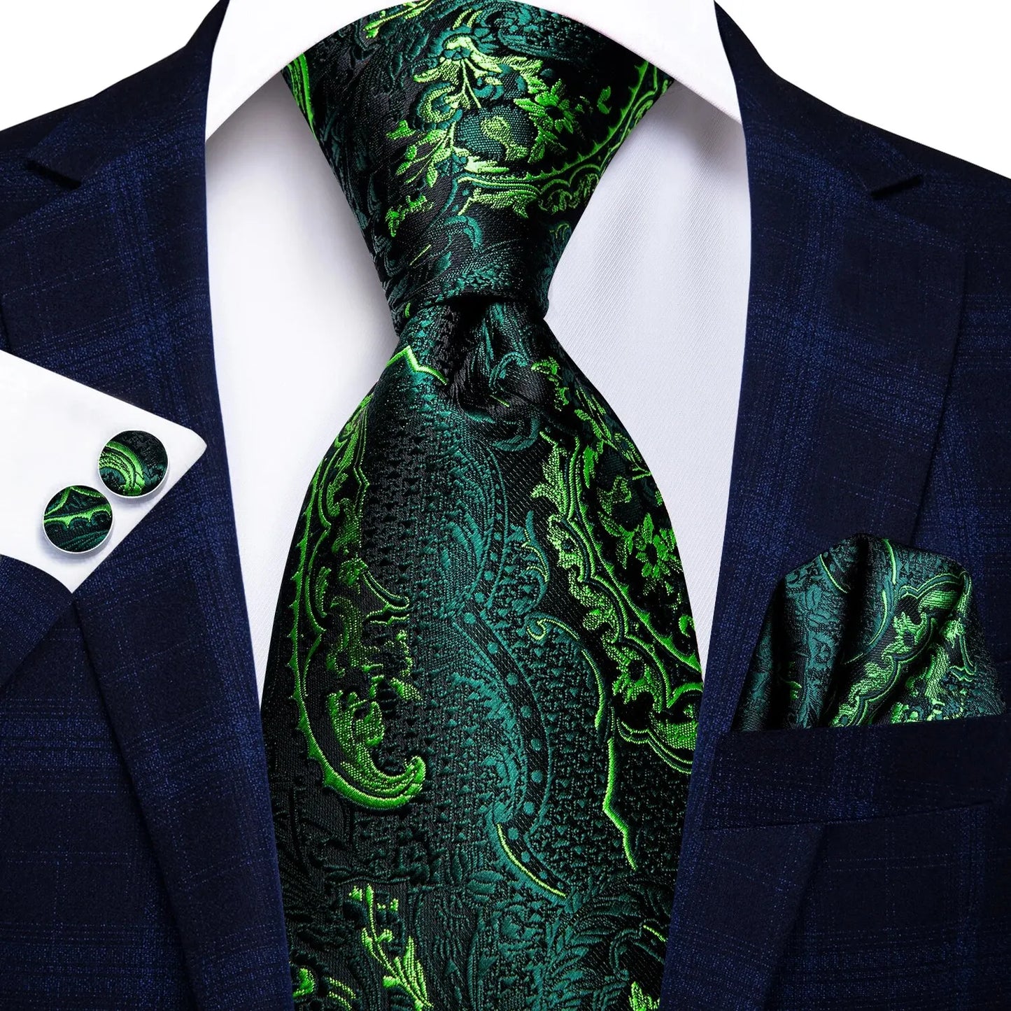 Hi-Tie Peacock Blue Novelty Designer Silk Wedding Tie For Men Hanky Cufflinks Gift Mens Fashion Necktie Set Business Party