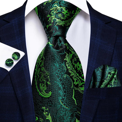 Hi-Tie Peacock Blue Novelty Designer Silk Wedding Tie For Men Hanky Cufflinks Gift Mens Fashion Necktie Set Business Party