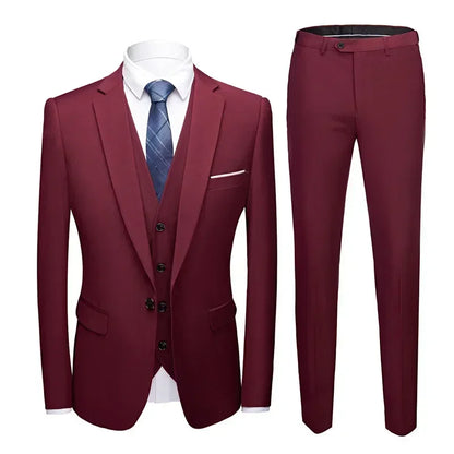 Elegant Suits For Men Wedding 3 Pieces 2 Set Luxury Fashion Classic Full Jackets Vest Pants Blazers Outfit 2024 Formal Costume