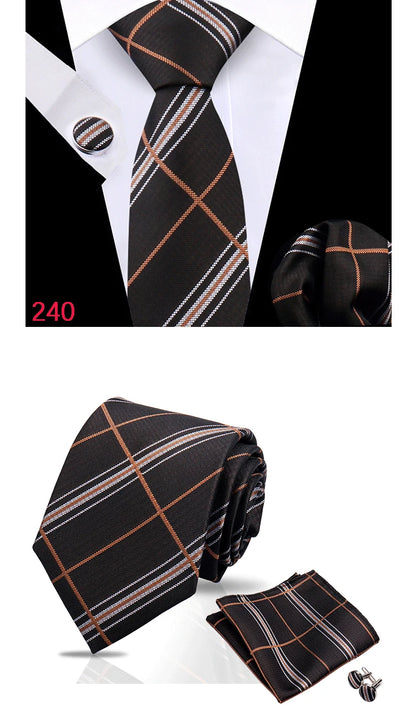 Luxury Plaid Tie For Mens Necktie Handkerchief Pocket Square Cufflinks Set Jacquard Woven Ties Wedding Business Accessories