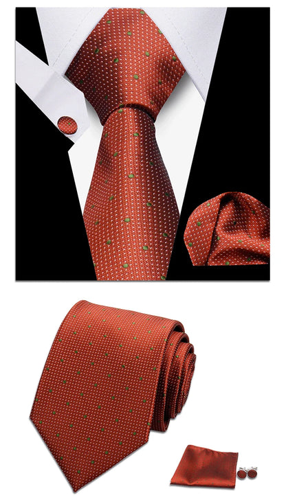 Classic Elegant Ties For Men Fashion Gifts Striped Solid Necktie Handchief Cufflink 3 Pcs Set Wedding Business Suit Accessories