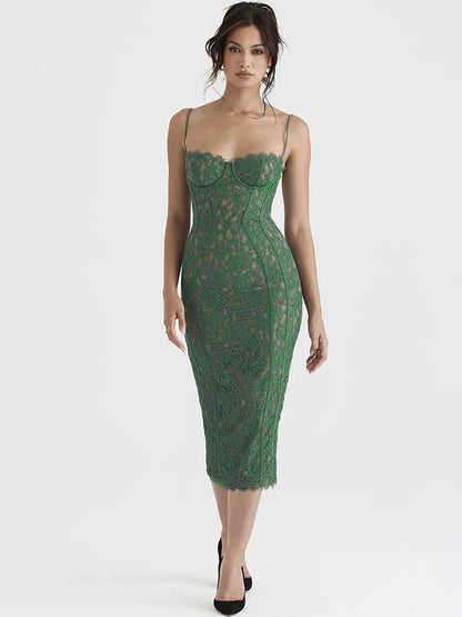 Suninheart Summer Midi Green Dress Elegant Spaghetti Strap Wedding Guest Party Dresses Sexy Birthday Dresses for Women 2024