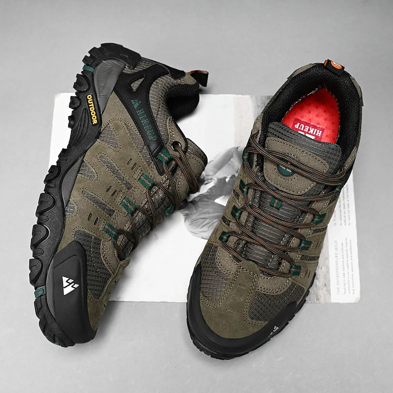 HIKEUP Men's Hiking Shoes Suede Leather Outdoor Shoes Wear-resistant Men Trekking Walking Hunting Tactical Sneakers