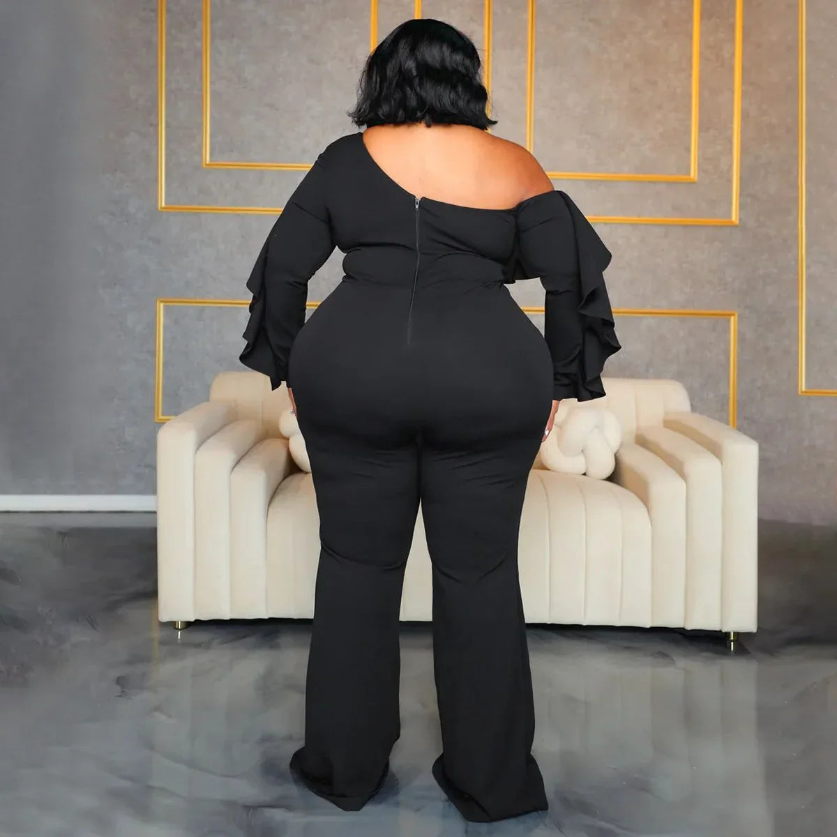 X6019 Plus Size Solid Color Women's Fashion Loose-Fit Cross-Border New Jumpsuit Without Straps Sexy Stylish Female Romper