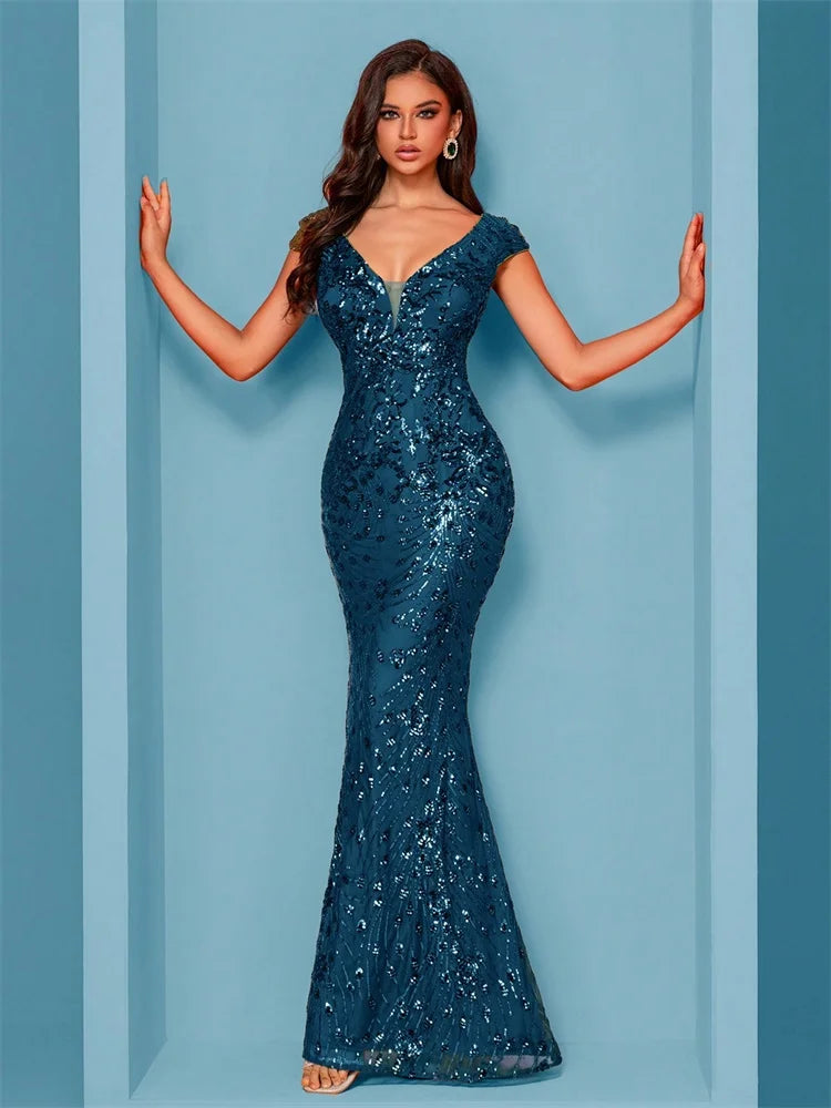 Lucyinlove Elegant Champagne Evening Dress For Women Long 2025 Luxury Mermaid Formal Sequins Prom Wedding Party Cocktail Dresses